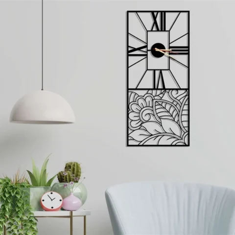 Floral Accent Roman - Rectangle Wall Clock Decor